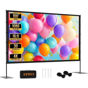 STWUI 150 Inch Projector Screen with Stand, Outdoor Projector Screen for Front and Rear Projection, Foldable Wrinkle-Free Movie Screen for Home Theater/Camping/Backyard