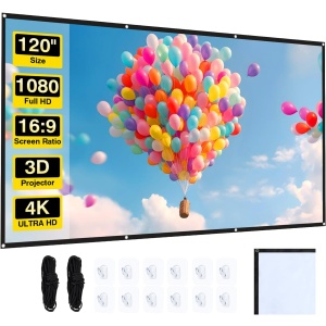 Projector Screen 120 inch, STWUI Outdoor Projector Screen with Stand, Wrinkle-Free Washable Foldable Movie Screen for Indoor Outdoor Home Theater Backyard Projection